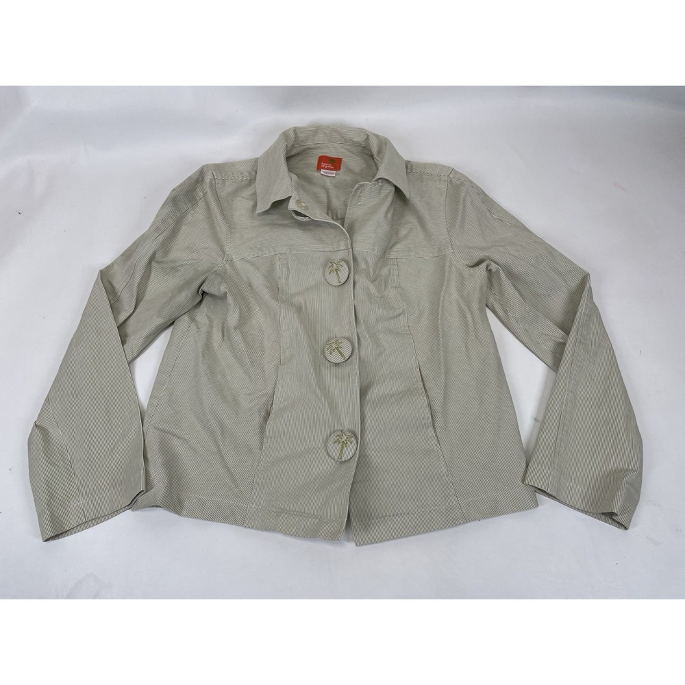 Hearts Of Palm Decorative Front Buttons Striped Basic Jacket Womens Size 8 Green